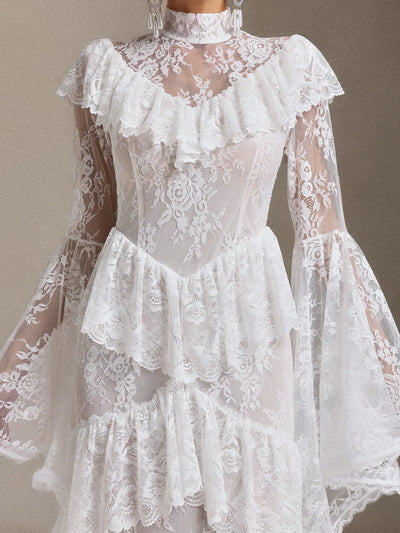 Malvina Volanlı Dantel Uzun Elbise