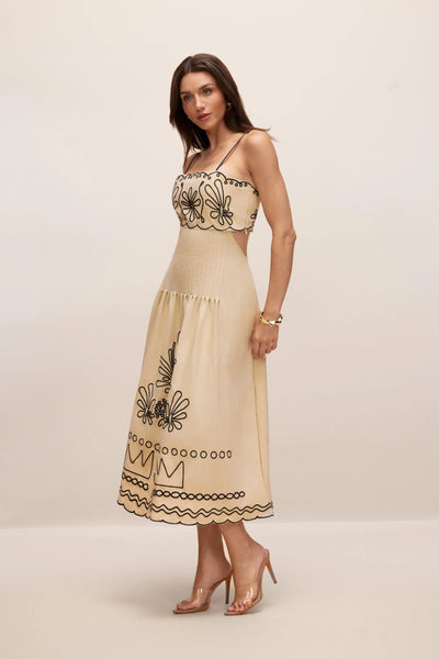 Caroline Soyut Nakışlı Uzun Elbise