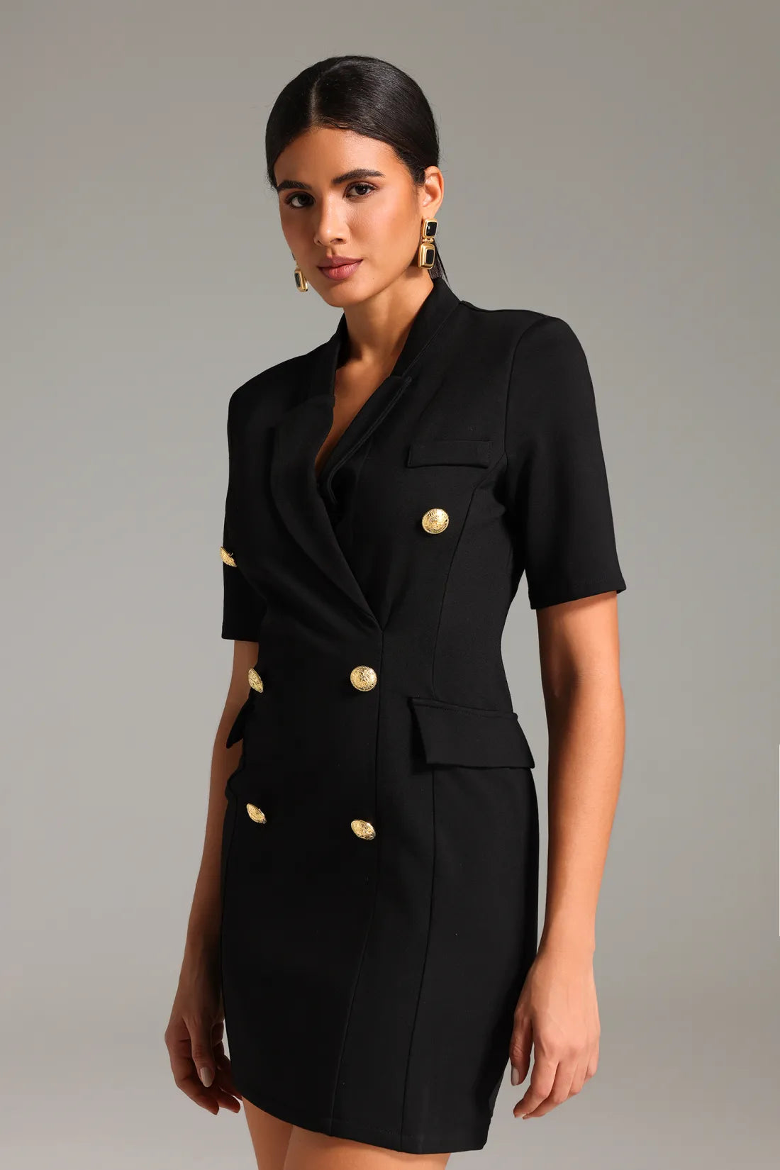 Çentikli Yaka Mini Elbise