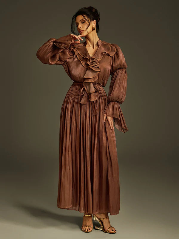 Nereus Fırfırlı Uzun Elbise