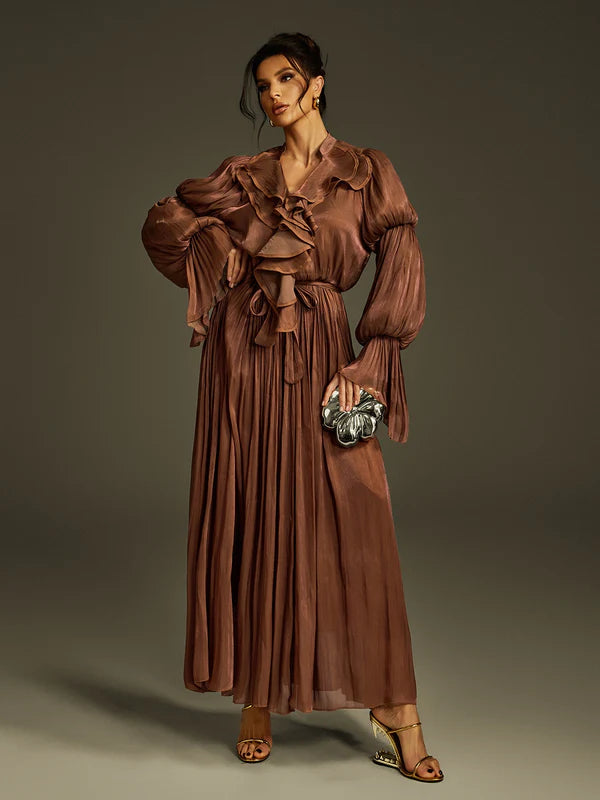 Nereus Fırfırlı Uzun Elbise