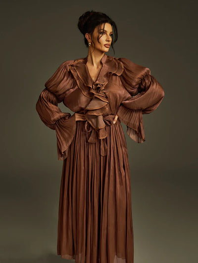 Nereus Fırfırlı Uzun Elbise