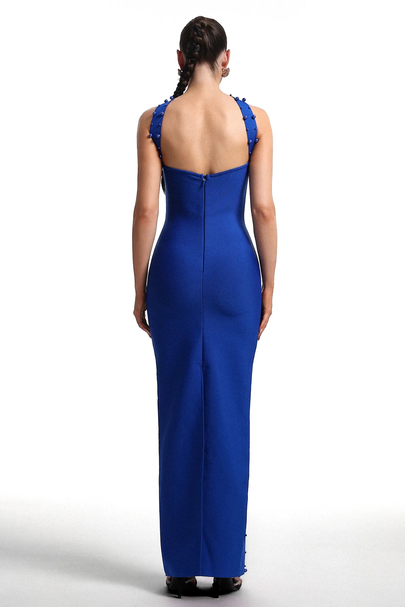 Nesya İnci Bandaj Mavi Uzun Elbise