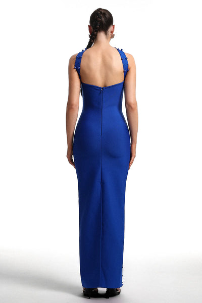 Nesya İnci Bandaj Mavi Uzun Elbise