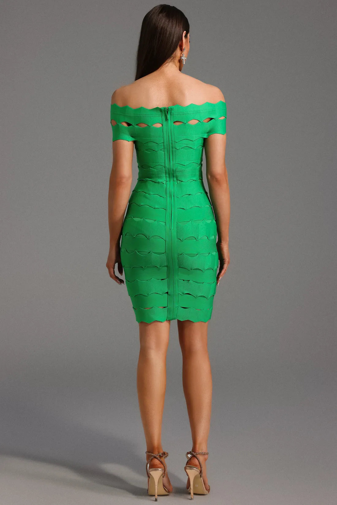 Lacie Omuz Açık Dalgalı Bandaj Midi Elbise