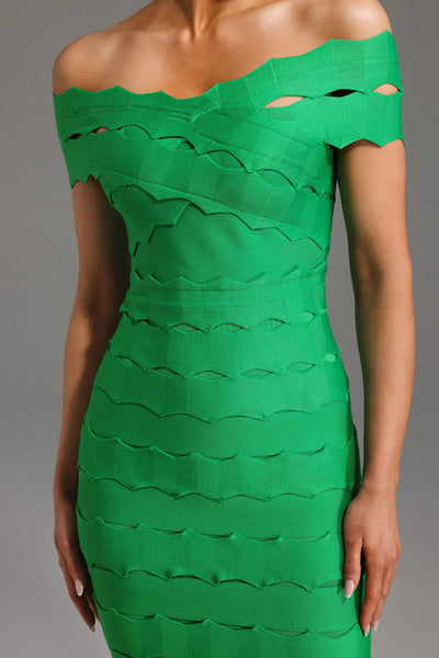 Lacie Omuz Açık Dalgalı Bandaj Midi Elbise