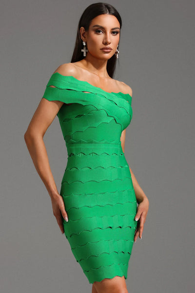 Lacie Omuz Açık Dalgalı Bandaj Midi Elbise