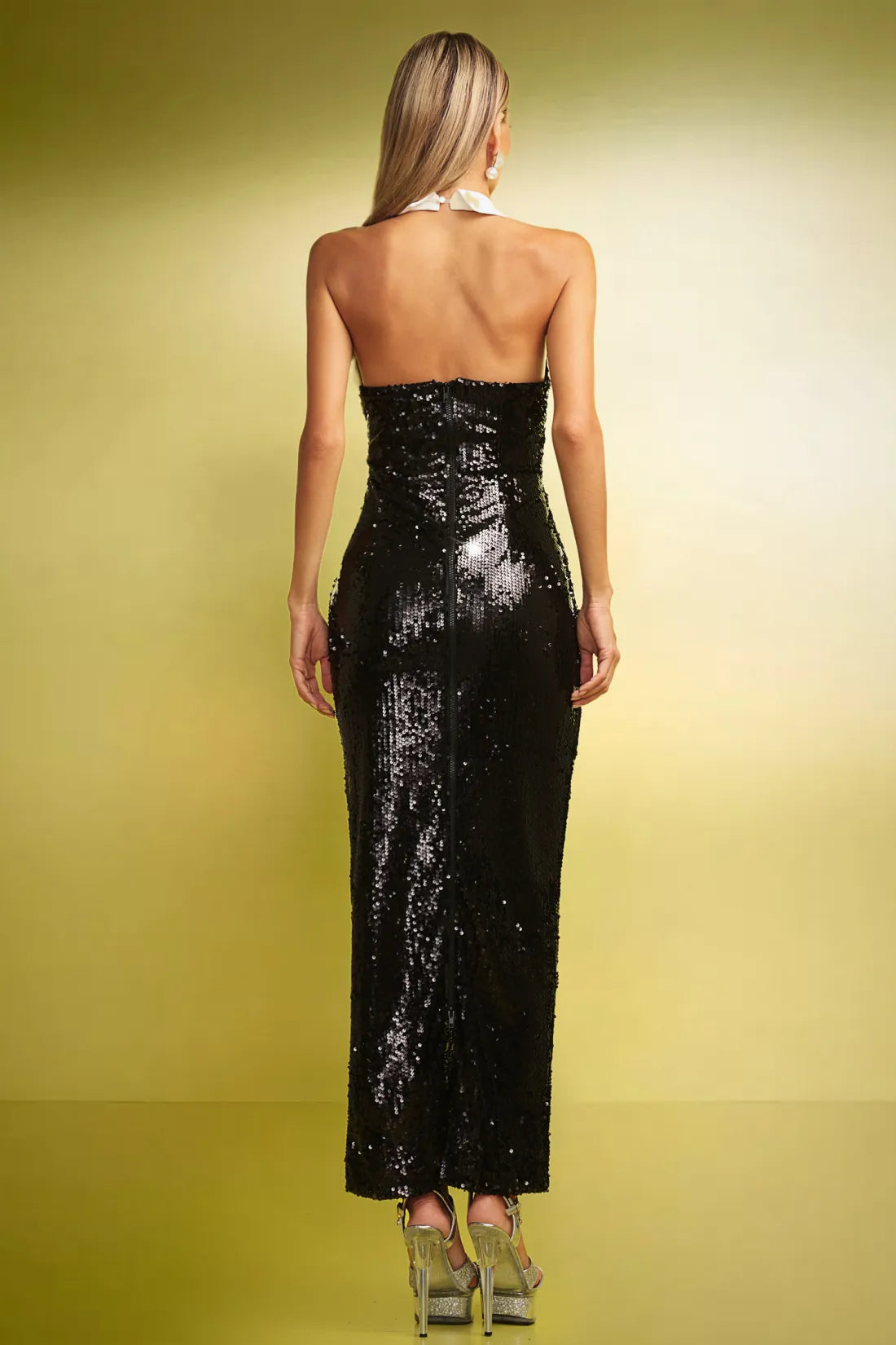 Sequins Slim Backless Uzun Elbise