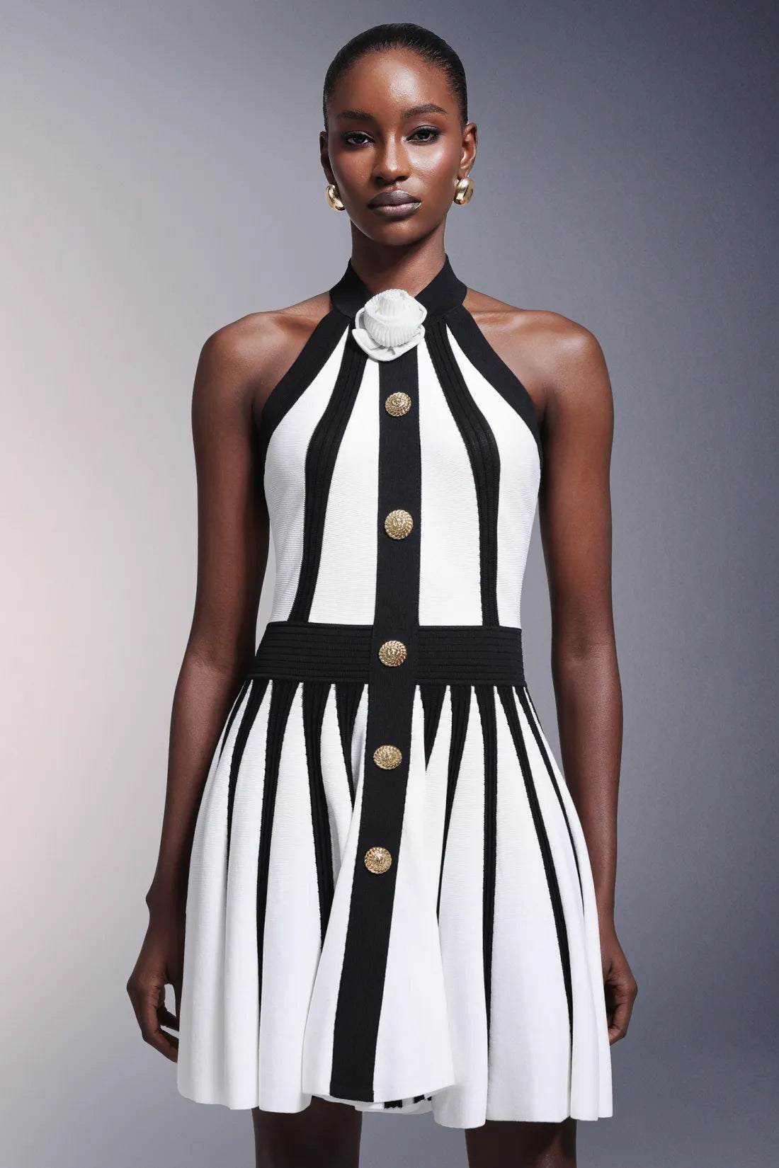 Iana Flower Halter Çizgili Mini Elbise