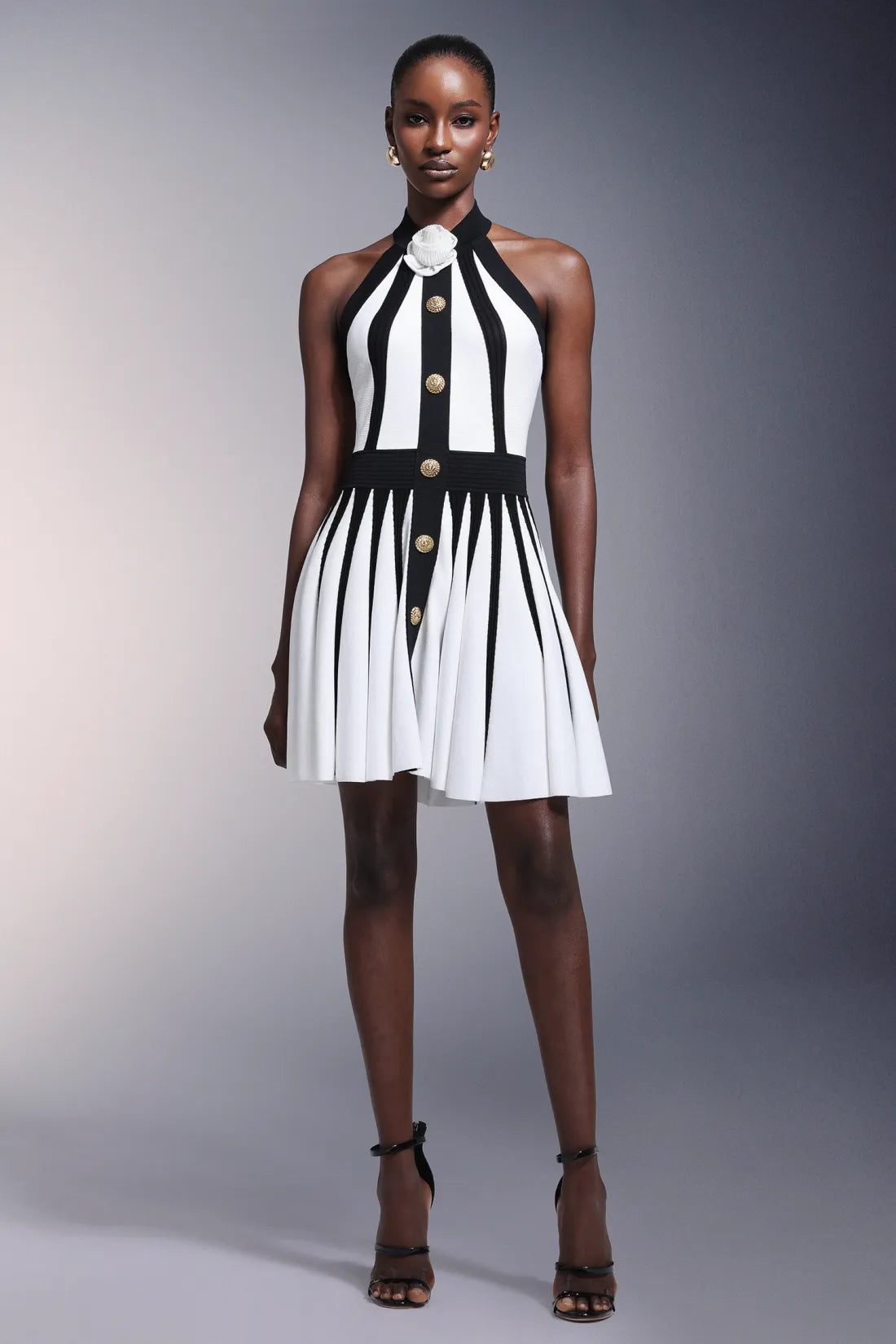 Iana Flower Halter Çizgili Mini Elbise