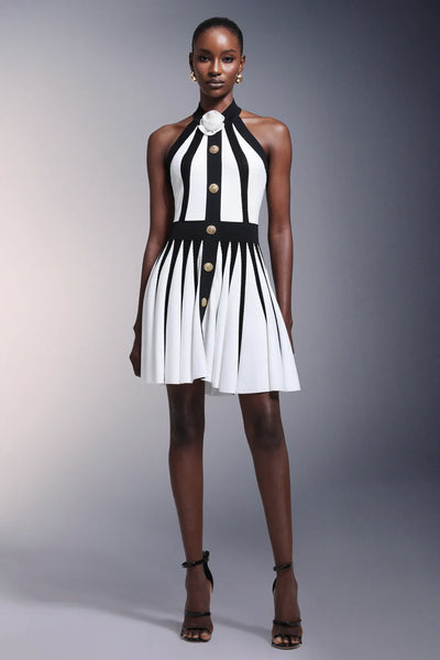 Iana Flower Halter Çizgili Mini Elbise