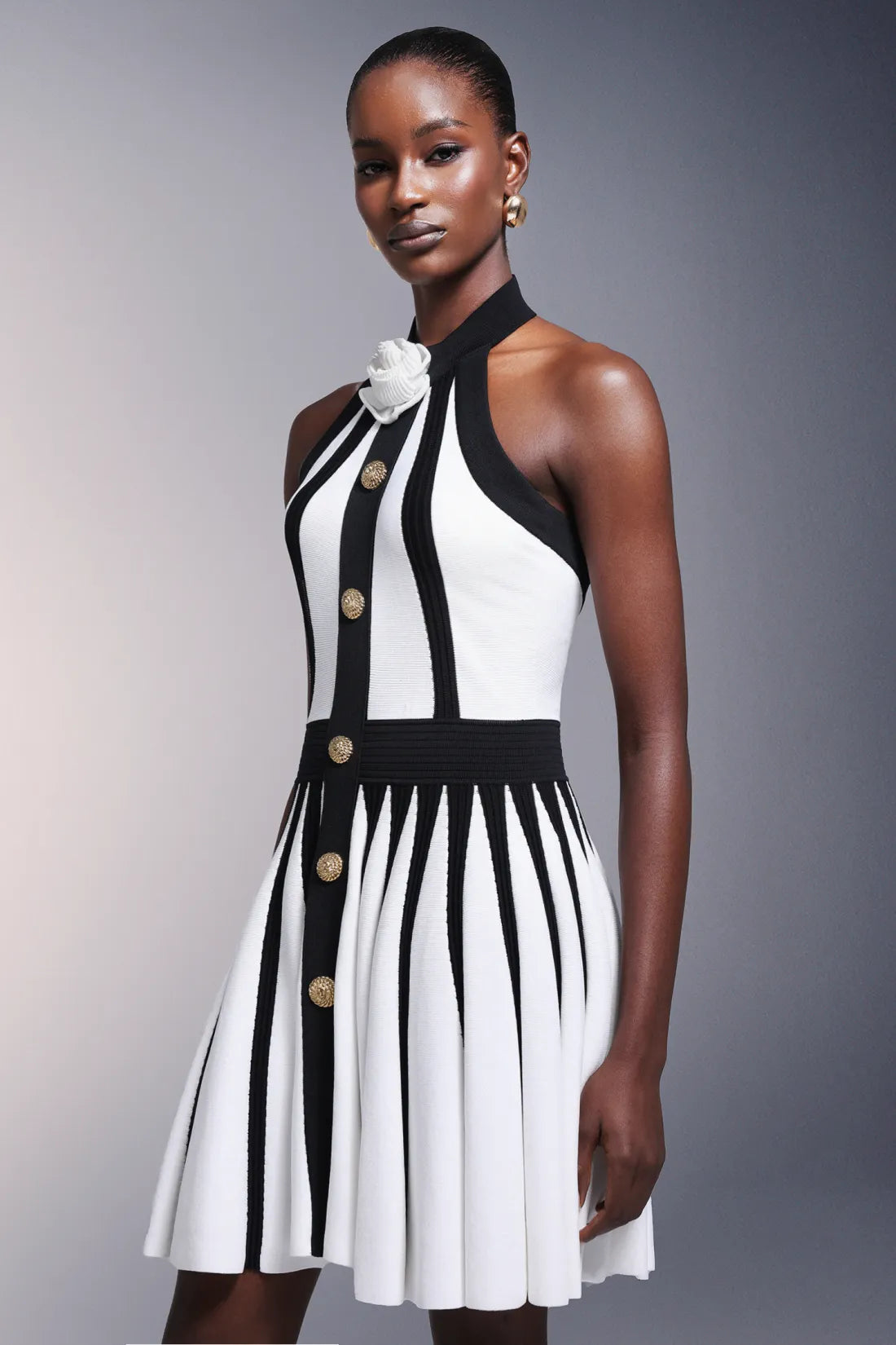 Iana Flower Halter Çizgili Mini Elbise