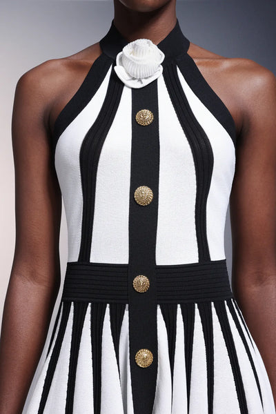 Iana Flower Halter Çizgili Mini Elbise