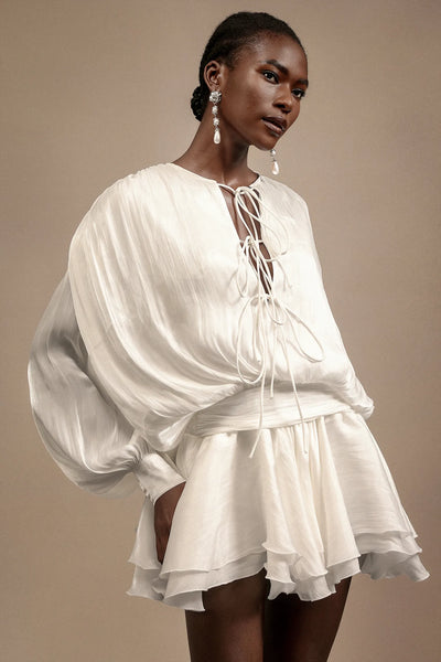 Maris Uzun Kollu Fiyonklu Mini Elbise