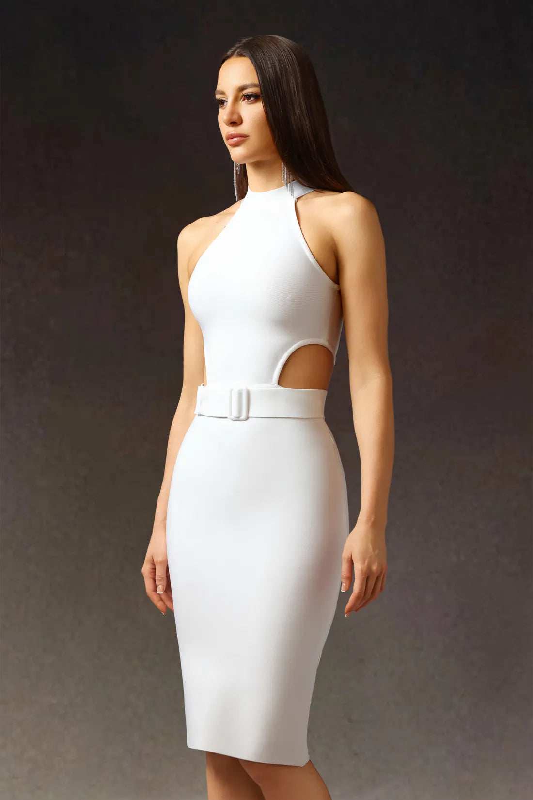 Racaco Halter Oyuk Kemer Bandaj Midi Elbise