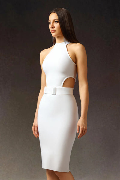 Racaco Halter Oyuk Kemer Bandaj Midi Elbise