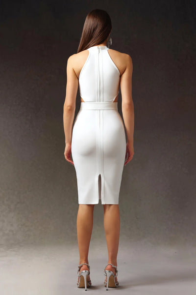 Racaco Halter Oyuk Kemer Bandaj Midi Elbise