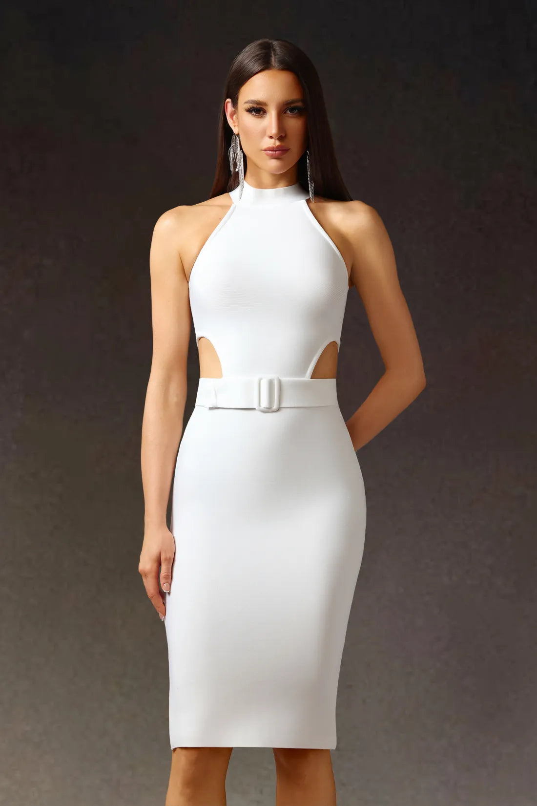 Racaco Halter Oyuk Kemer Bandaj Midi Elbise