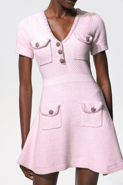 Sarada V Yaka Elmas Kısa Kollu Mini Elbise