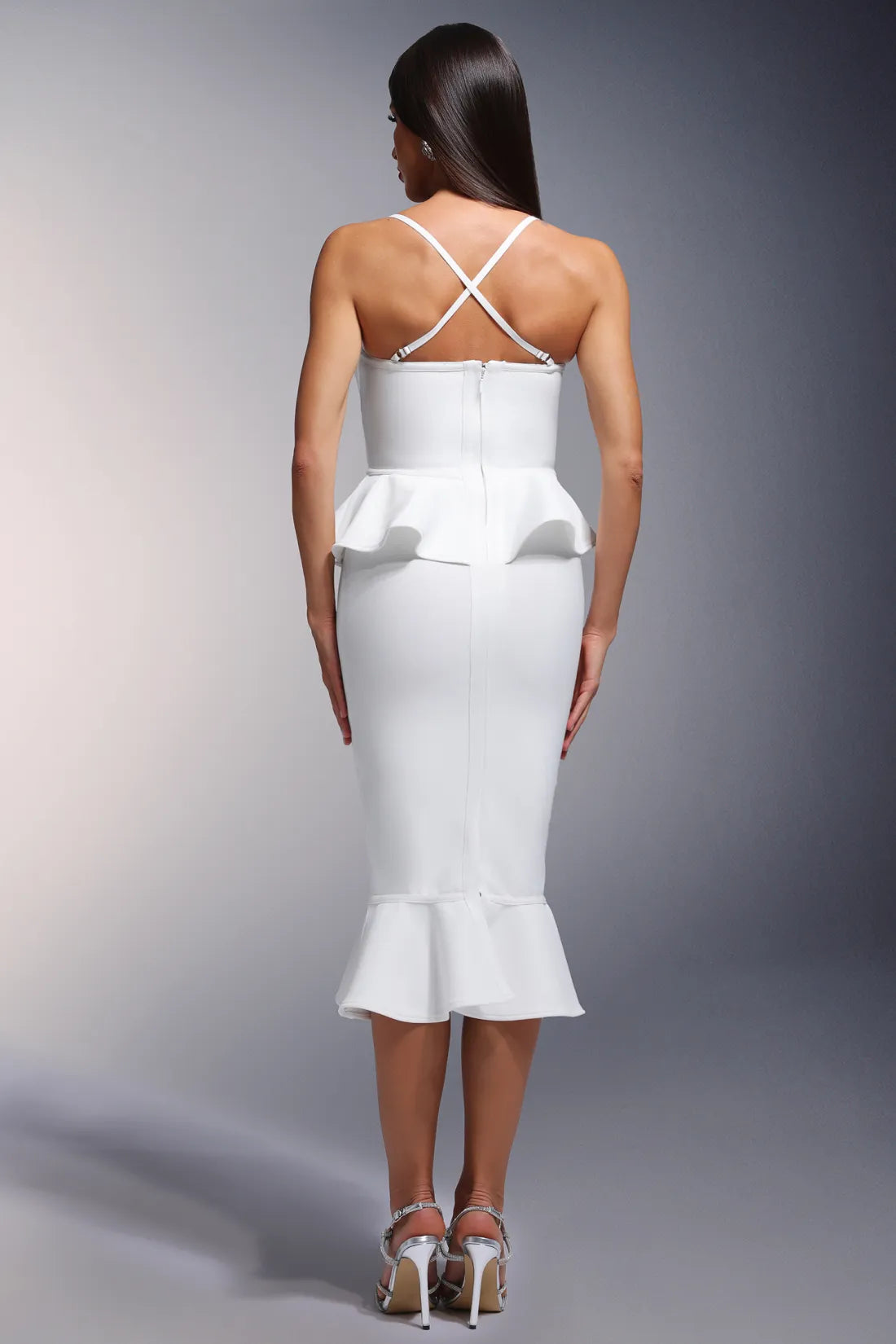 Sharian Kolsuz Volanlı Bandaj Midi Elbise