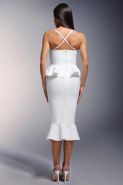 Sharian Kolsuz Volanlı Bandaj Midi Elbise