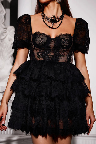 Sierra Dantelli Fırfırlı Mini Elbise