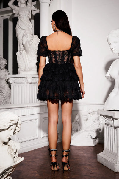 Sierra Dantelli Fırfırlı Mini Elbise