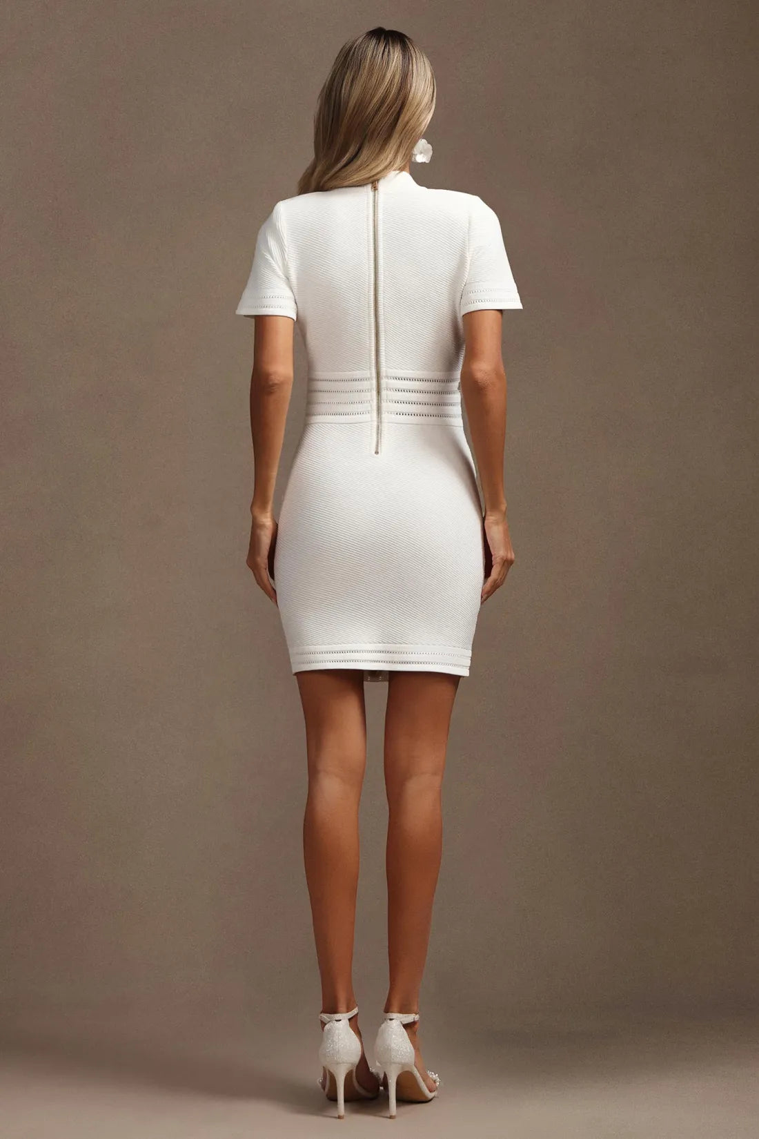 Sagoni V Yaka Altın Düğmeli Kısa Kollu Mini Elbise