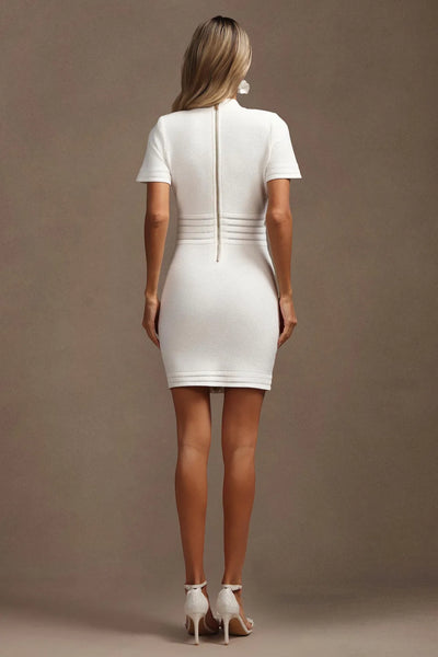 Sagoni V Yaka Altın Düğmeli Kısa Kollu Mini Elbise