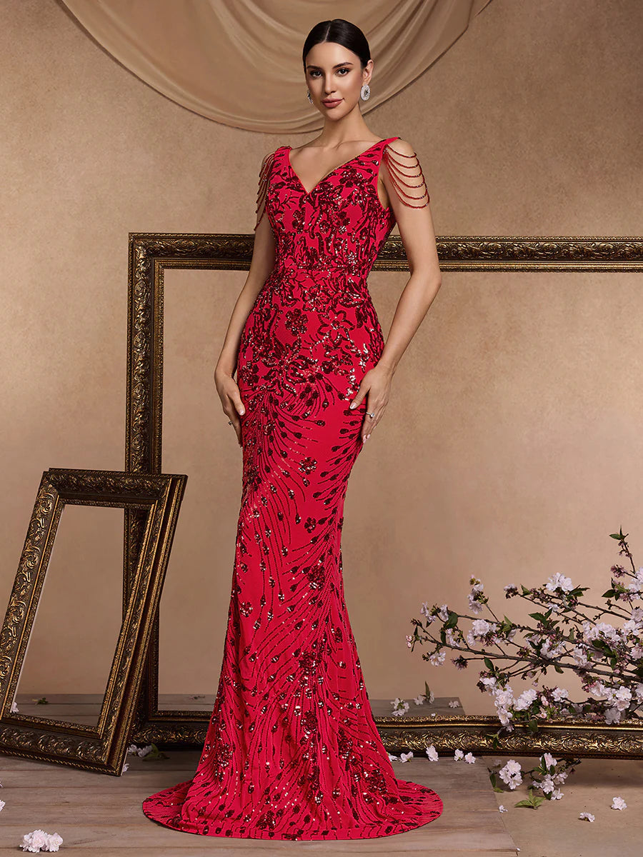 Sirena Çiçekli Tasarım Uzun Elbise