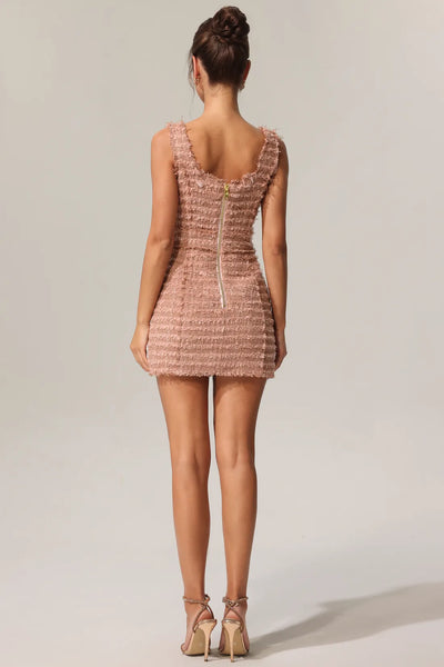 Taliesin Altın Düğmeli Askılı Tweed Mini Elbise