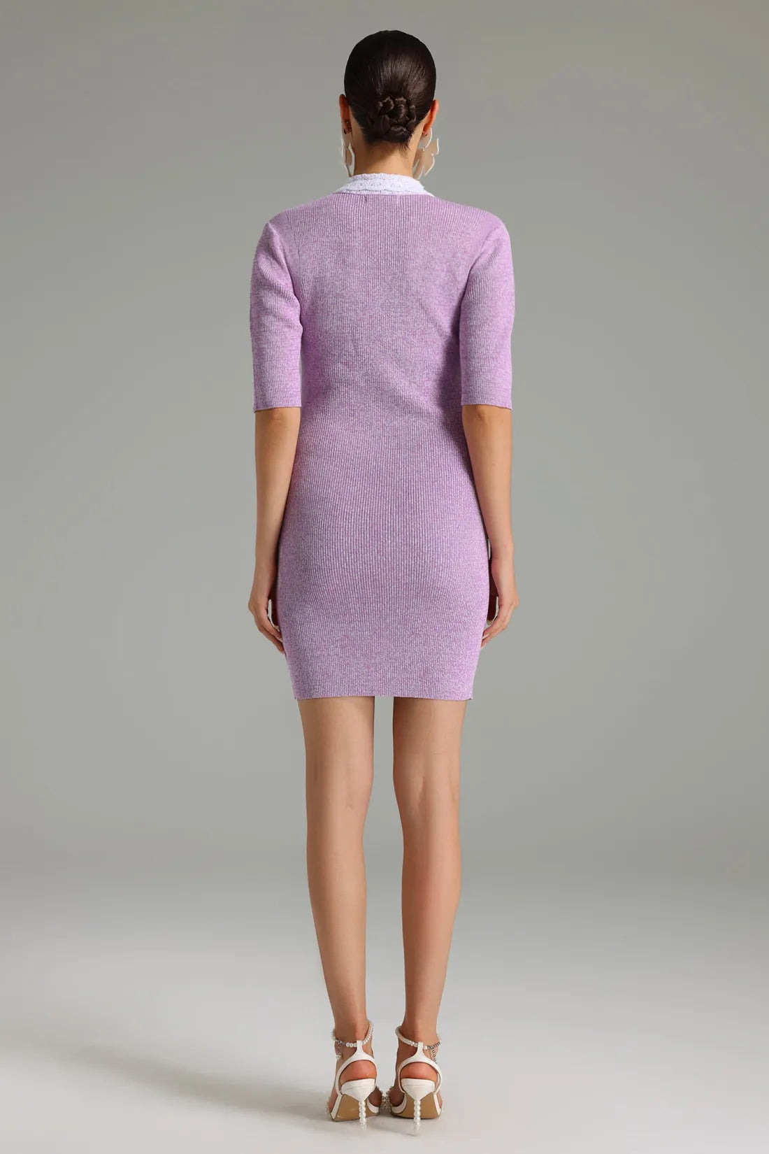 Perrine Önü Düğmeli Örme Mini Elbise