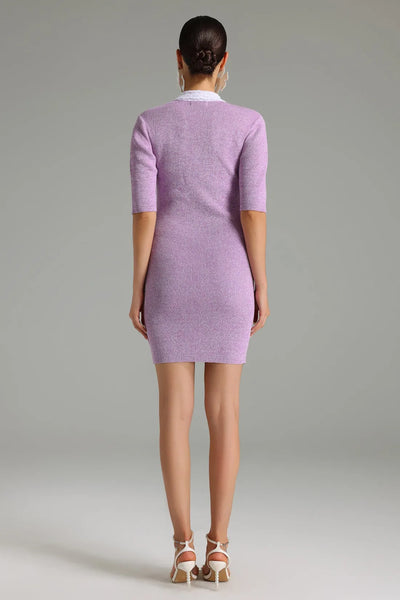 Perrine Önü Düğmeli Örme Mini Elbise