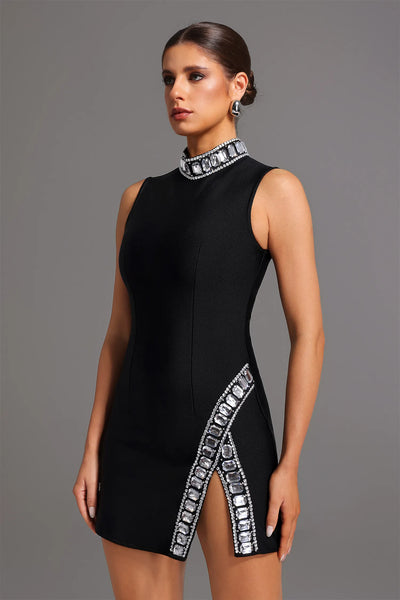 Kianala Elmas Yırtmaçlı Mini Elbise