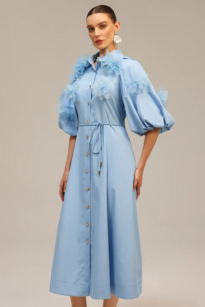 Helena Kısa Kollu Çiçekli Midi Elbise