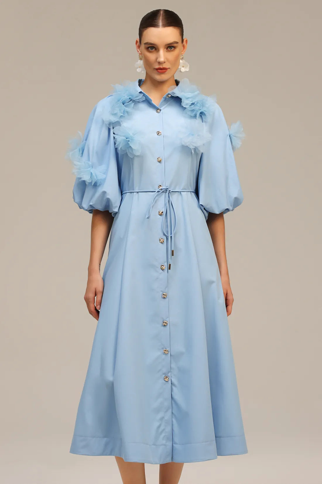 Helena Kısa Kollu Çiçekli Midi Elbise