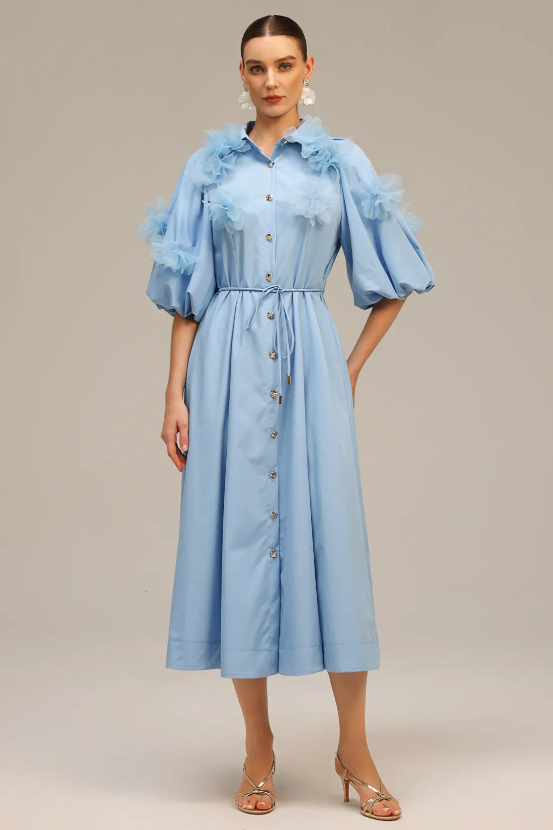 Helena Kısa Kollu Çiçekli Midi Elbise