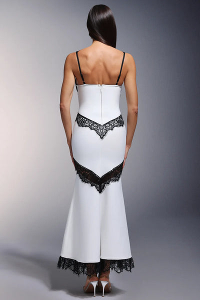 Yaliu Derin V Yaka Dantel Bandaj Uzun Elbise