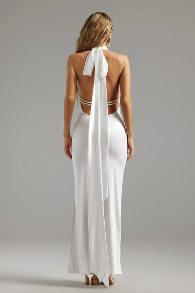 Yuico Halter Saten Uzun Elbise