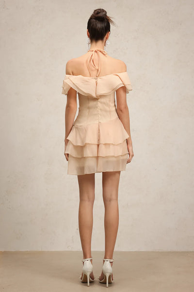 Quanne Omuz Açık Katmanlı Volanlı Mini Elbise