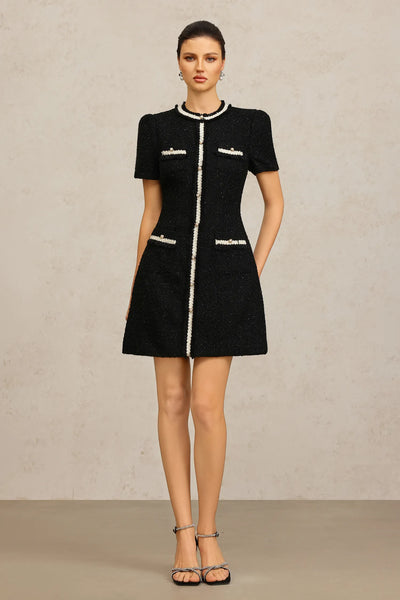 Pillnee Yuvarlak Yaka Kısa Kollu Mini Elbise