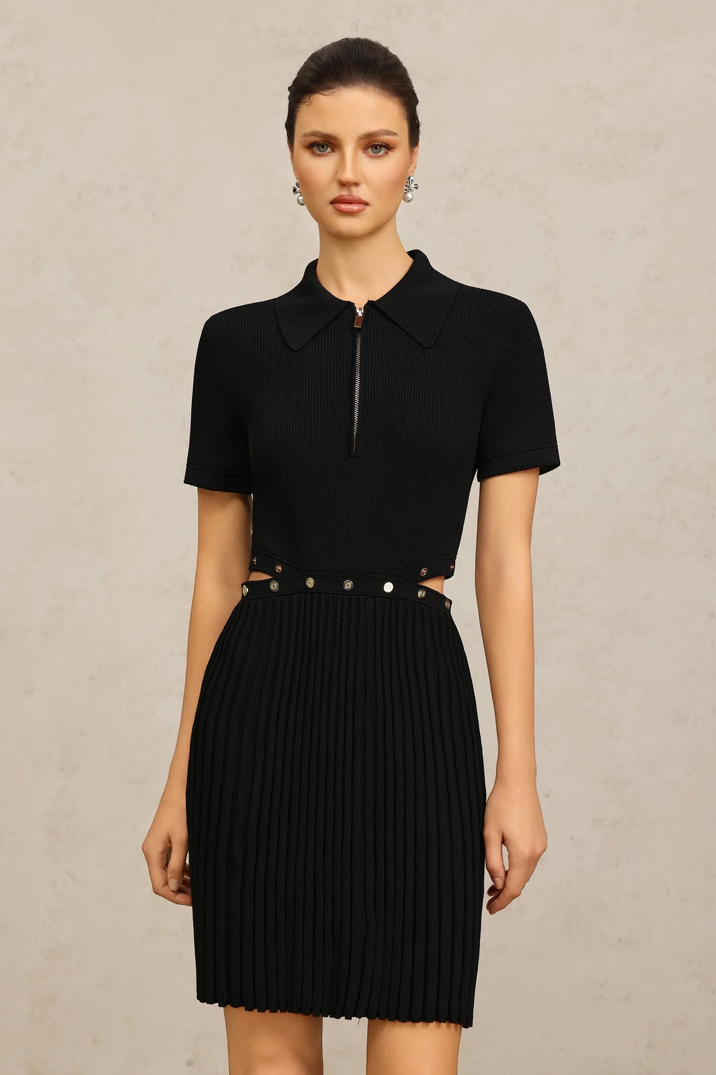 Rae Yaka Katlamalı Mini Elbise