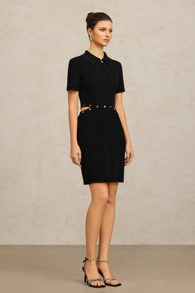 Rae Yaka Katlamalı Mini Elbise