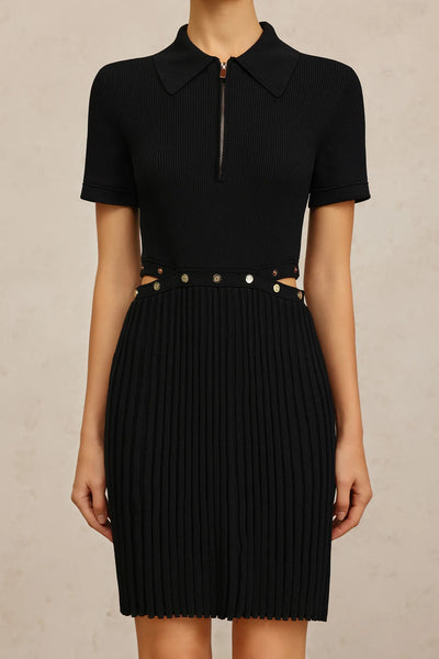 Rae Yaka Katlamalı Mini Elbise