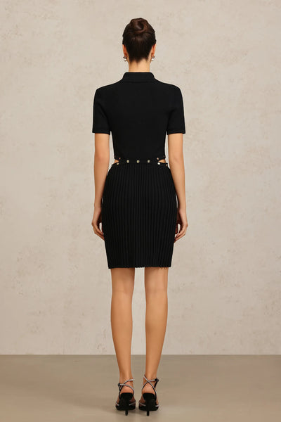 Rae Yaka Katlamalı Mini Elbise