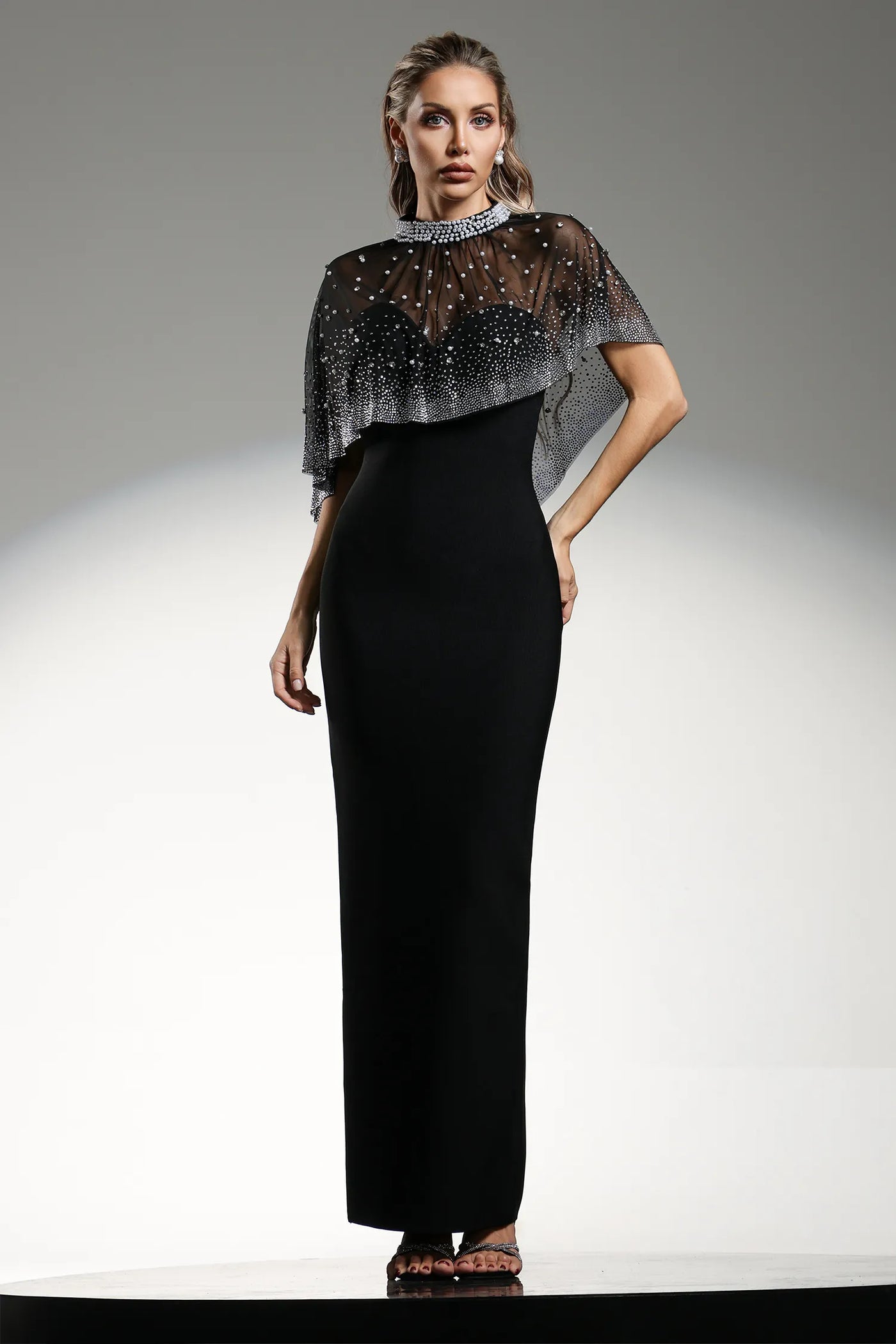 Jacey Elmas İnci Bandaj Uzun Elbise