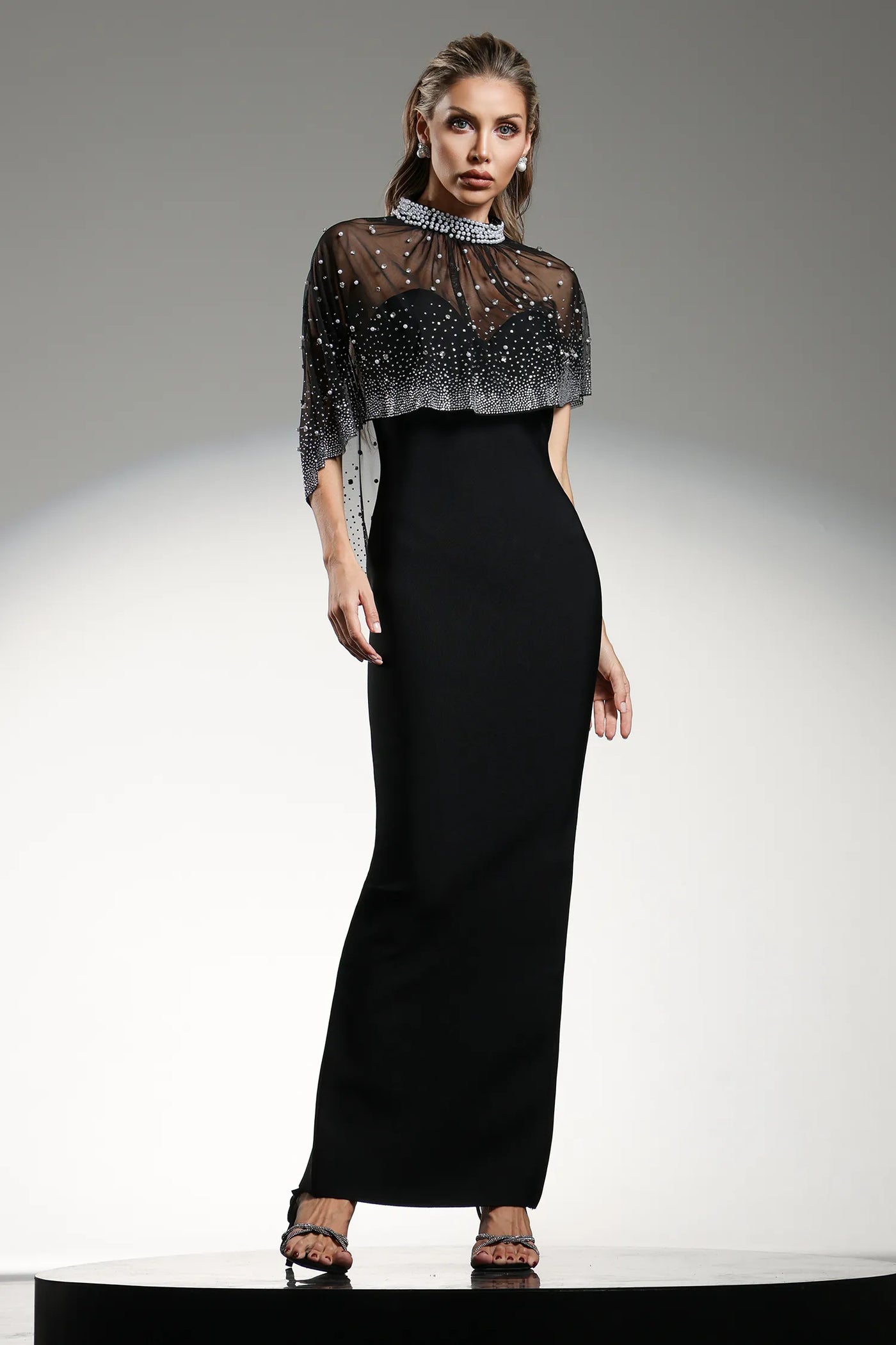 Jacey Elmas İnci Bandaj Uzun Elbise