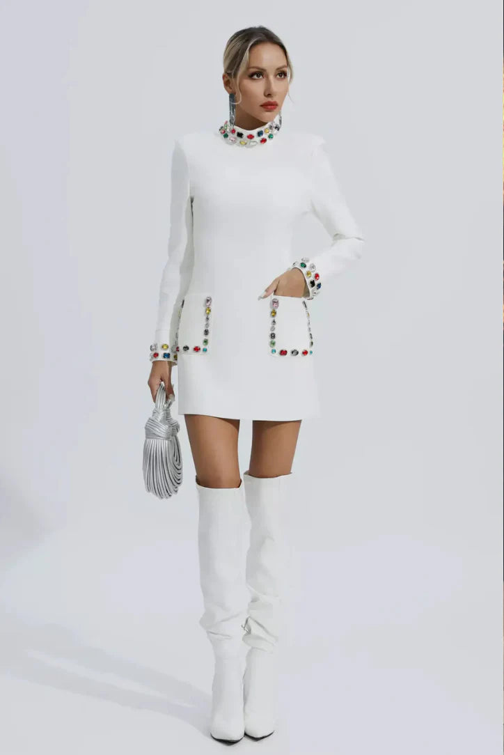 Rode Uzun Kollu Elmas Bandaj Mini Elbise