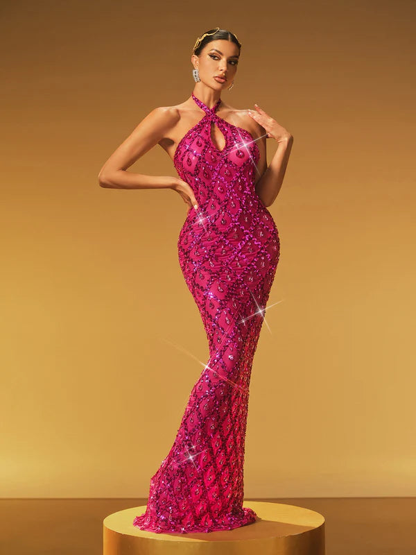 Liora Payetli Kristal Uzun Elbise