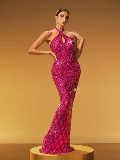 Liora Payetli Kristal Uzun Elbise